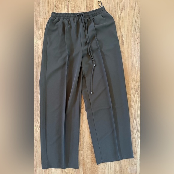 Karen Millen Twill Tie Waist Woven Straight Leg Army Green Pants - Size 12 - Picture 1 of 9